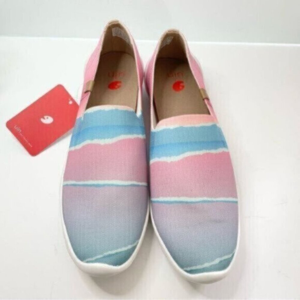 NWT UIN Womens Shoes Size 10.5 Knitted Upper Loafer Pink Wave